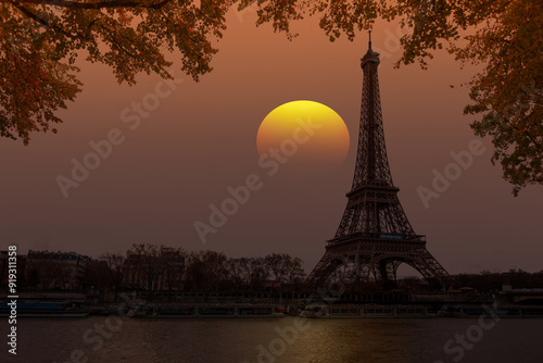 Eiffel tower at sunset - Paris. France