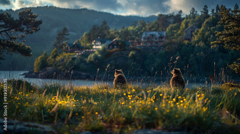 a picture of a field with a sunset and many animals grazing in the field. a picture of a field with a sunset and many animals grazing in the field.