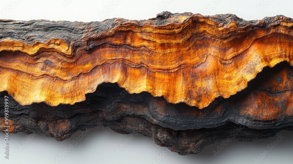 Close-Up of a Raw Chaga Mushroom on a White Background Close-Up of a Raw Chaga Mushroom on a White Background