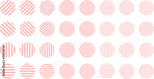 ストライプ・ボーダー模様のベクターイラストセット　ピンク　円　丸Striped and border pattern isolated illustration set.pink  circle shape collection.