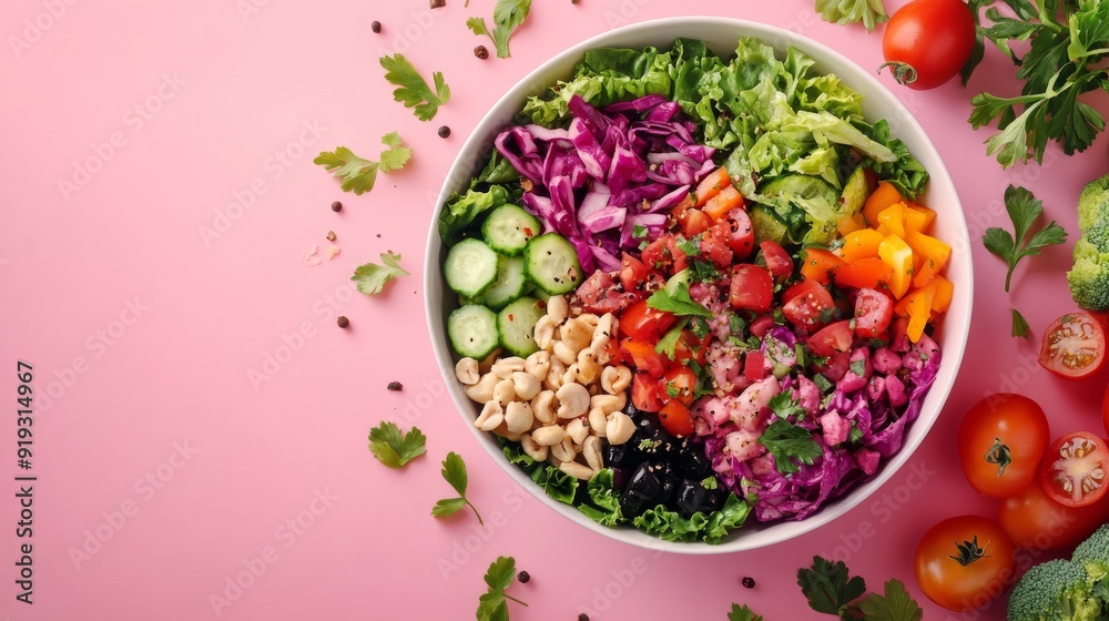 Colorful Salad with Cashews, Tomatoes, and Red Cabbage Colorful Salad with Cashews, Tomatoes, and Red Cabbage