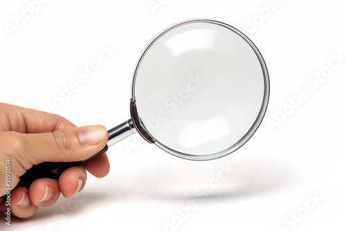 hand holding magnifying glass isolated on white background, version 3