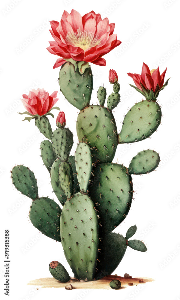 PNG Blooming cactus with pink flowers PNG Blooming cactus with pink flowers