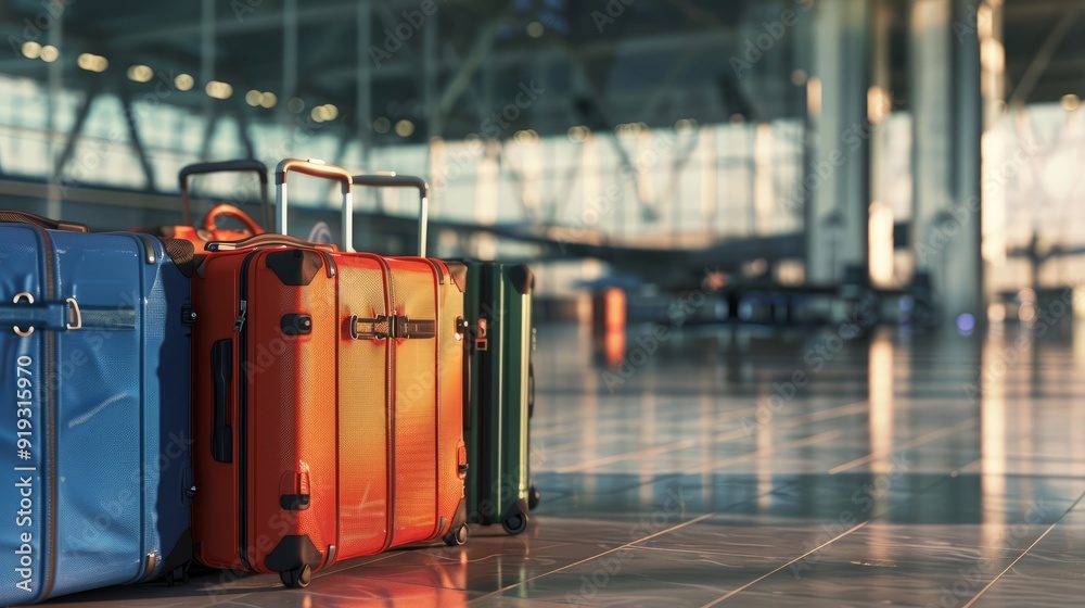 Realistic 3d rendering of multiple suitcases in a modern airport terminal, showcasing travel concepts and luggage arrangements for vacation and business trips
Realistic 3d rendering of multiple suitcases in a modern airport terminal, showcasing travel concepts and luggage arrangements for vacation and business trips