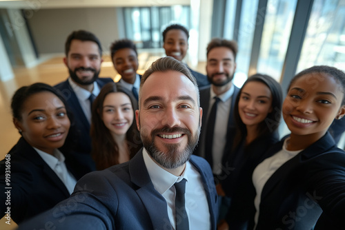 People of Different Skin Tones, Ethnicities, and Backgrounds Taking a Joyful Selfie in the Office