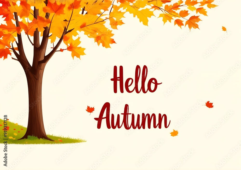 Background of autumn leaves. Tree with bright autumn leaves, yellow and orange on a light background. The text Background of autumn leaves. Tree with bright autumn leaves, yellow and orange on a light background. The text