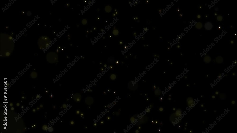 Abstract bokeh of dust particles floating in the air on black background. Slow motion. Abstract animated overlay effect of white particles flying. Loop animation. 4k footage