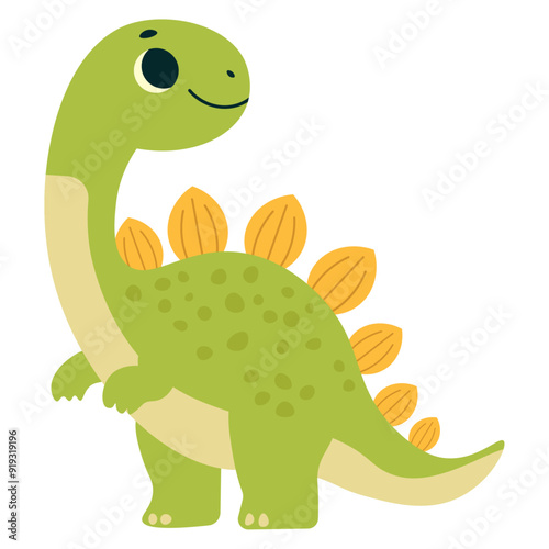 Childrens cute animal. Pretty green dinosaur. Flat character for children. Vector illustration