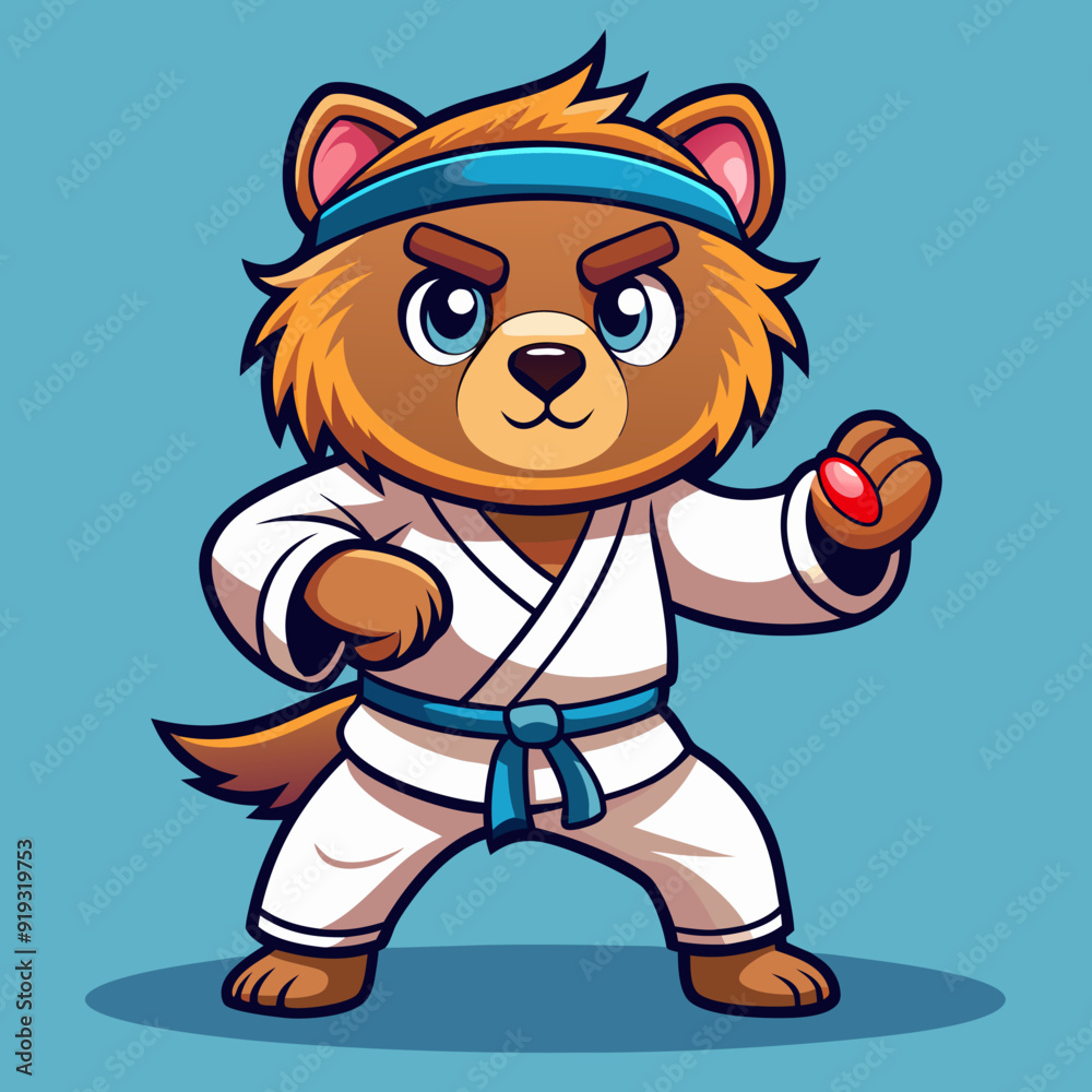 Naklejka premium cartoon illustration karate bear in kimono