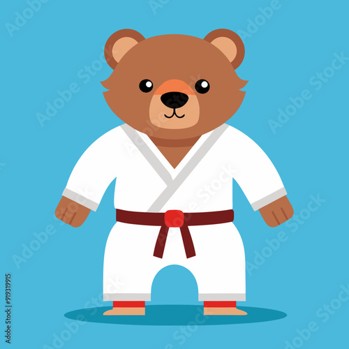 cartoon illustration karate bear in kimono