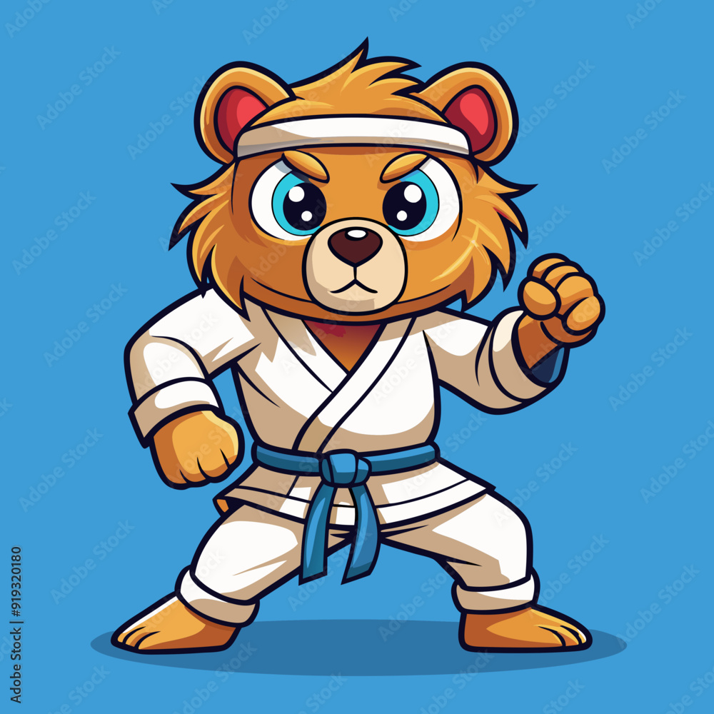Naklejka premium cartoon illustration karate bear in kimono