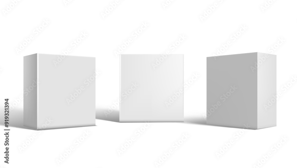 3D Cardboard Boxes Set. Front And Half Side View