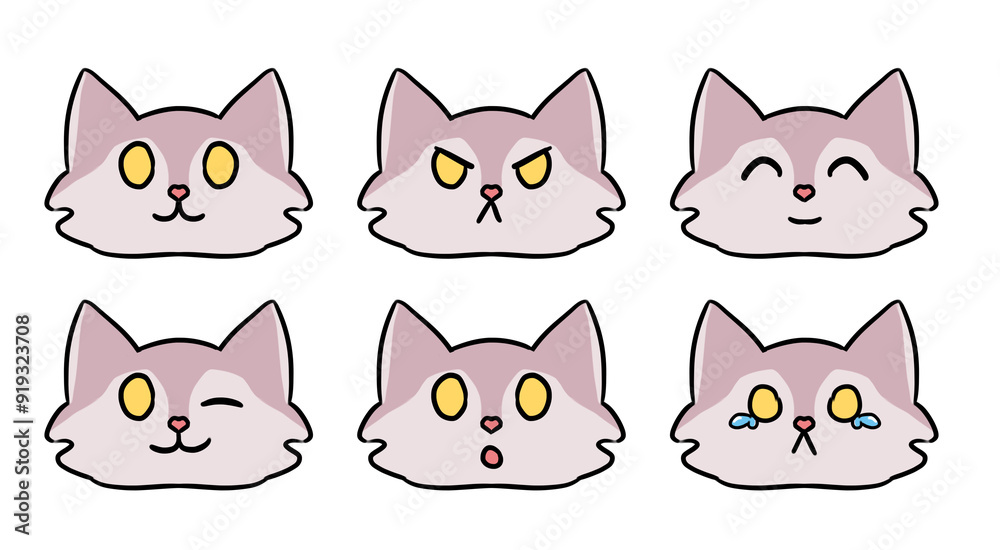 Cute cat emoji ser, emotional cute kitten Cute cat emoji ser, emotional cute kitten