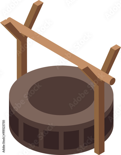 Old stone well with a wooden structure for drawing water