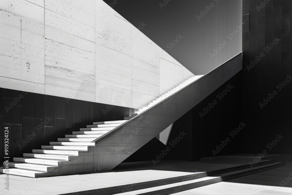 Fototapeta premium A classic staircase with steps leading up in a darkened hallway