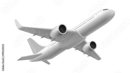 3D White Glossy Commercial Jet Airplane Take Off