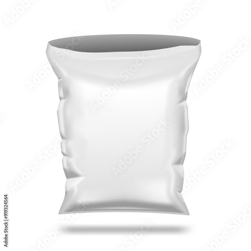 White Crumpled Packet Of Chips. Plastic Package