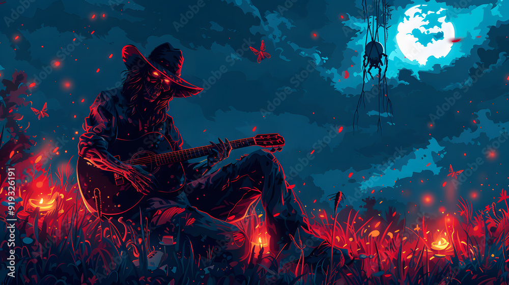 Digital illustration painting design style a man as devil playing guitar Digital illustration painting design style a man as devil playing guitar