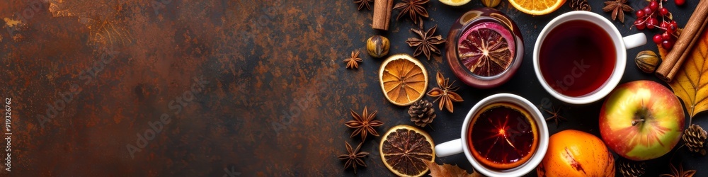 Warm mulled wine with festive spices, perfect for a cozy autumn evening.