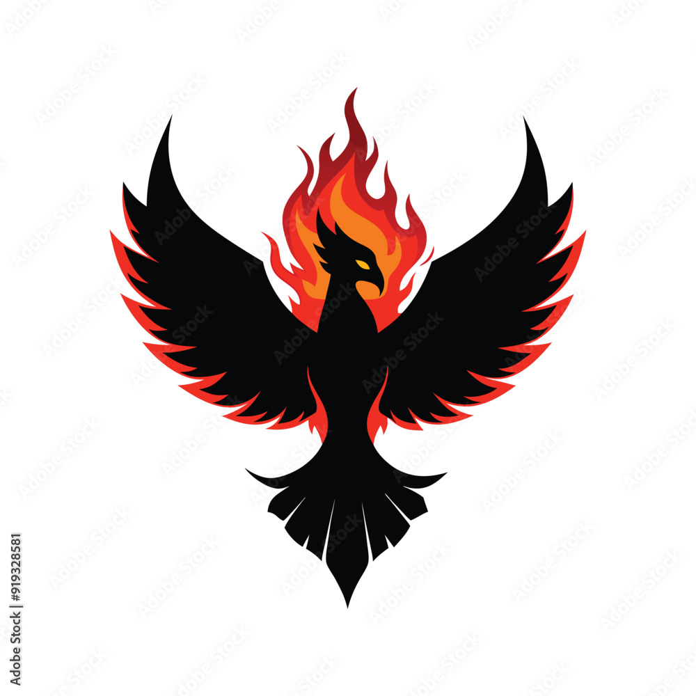Naklejka premium colorful phoenix, eagle with fire wings 