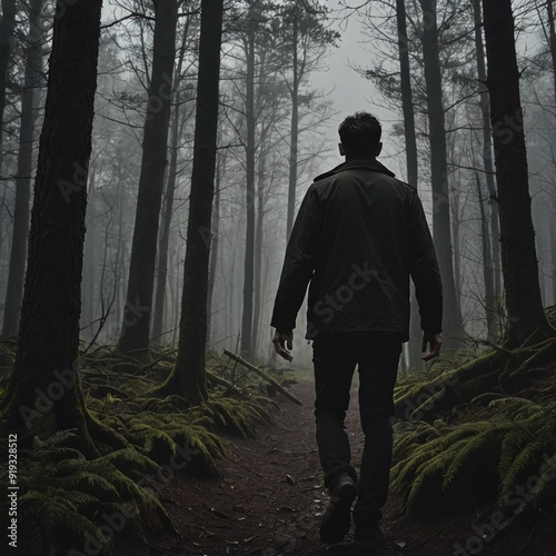 Wanderer in the Shadows Hiking Through Dense Forest