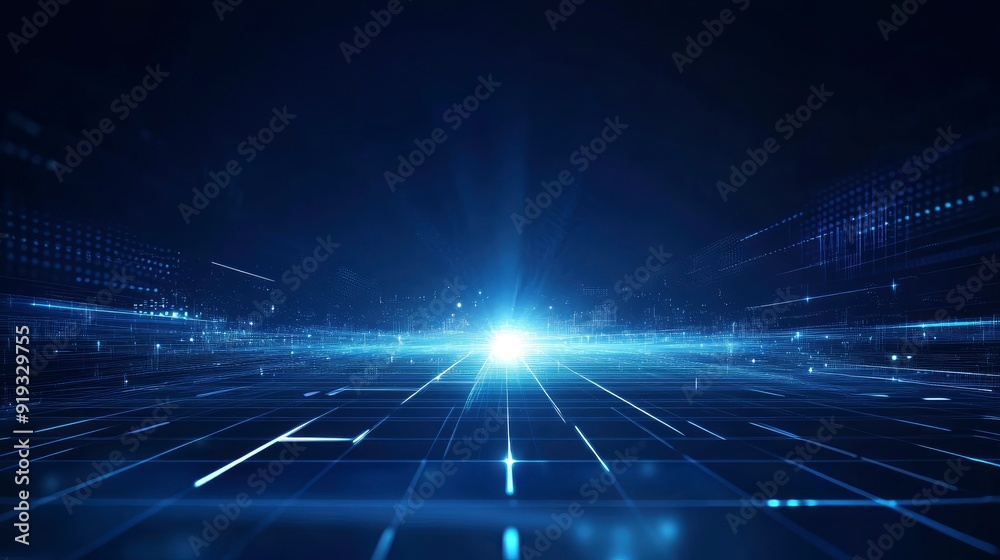 https://s.mj.run/-5pezmlwnS8 Blue technology background with light rays and grid, with generative ai