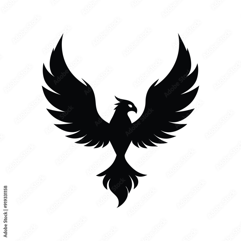 Obraz premium silhouette phoenix, eagle with fire wings