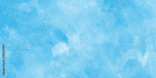 Abstract background with white paper texture and sky blue watercolor painting background. Brush-painted blurred and grainy paint aquarelle Abstract light sky blue grunge texture. Blue grunge surface,