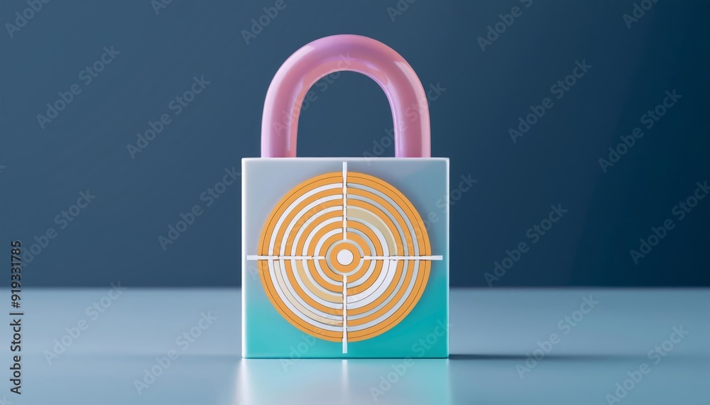 Colorful padlock with a design target, symbolizing security, protection, and safety on a contemporary background.