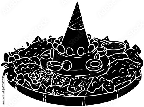 dish illustration tumpeng silhouette celebration logo spicy icon indonesian outline indonesia biryani asia traditional food plate rice asian nasi shape national chili egg for vector graphic background
