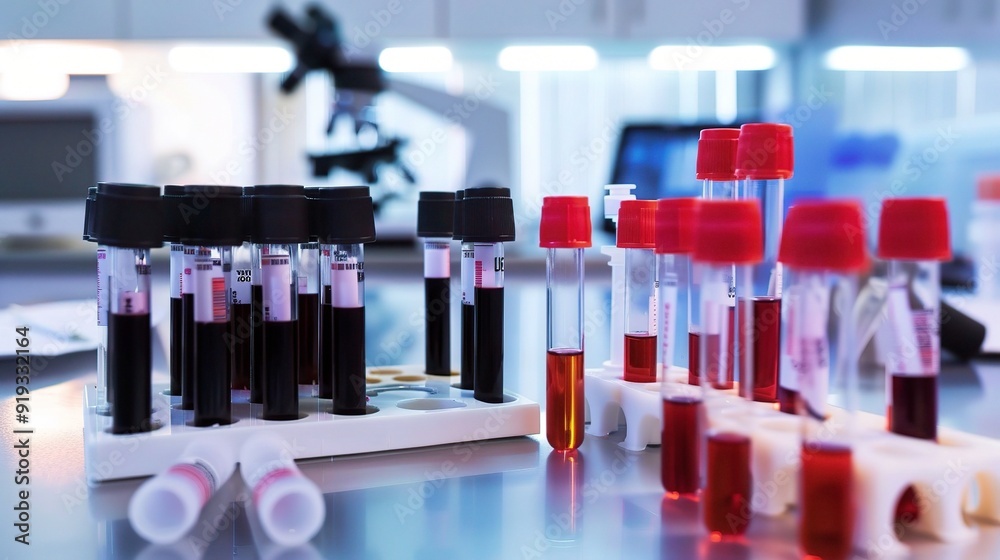 Medical Illustration of Cancer Tumor Markers in Blood Sample, Depicting Diagnostic Indicators for Early Detection and Monitoring of Cancer Progression Medical Illustration of Cancer Tumor Markers in Blood Sample, Depicting Diagnostic Indicators for Early Detection and Monitoring of Cancer Progression
