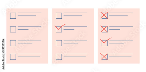 Ballot Paper with Check Mark Isolated on White Background. Design Element for Election Campaign. Vector Illustration in flat style. Voting concept.