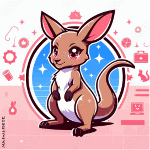 flat vector logo of a kangaroo in anime style