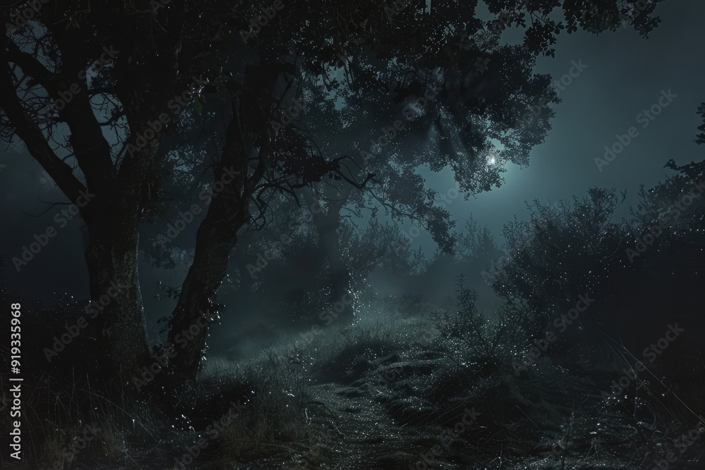 Fototapeta premium night forest in the fog