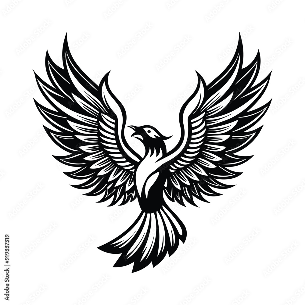 Obraz premium silhouette phoenix, eagle with fire wings 