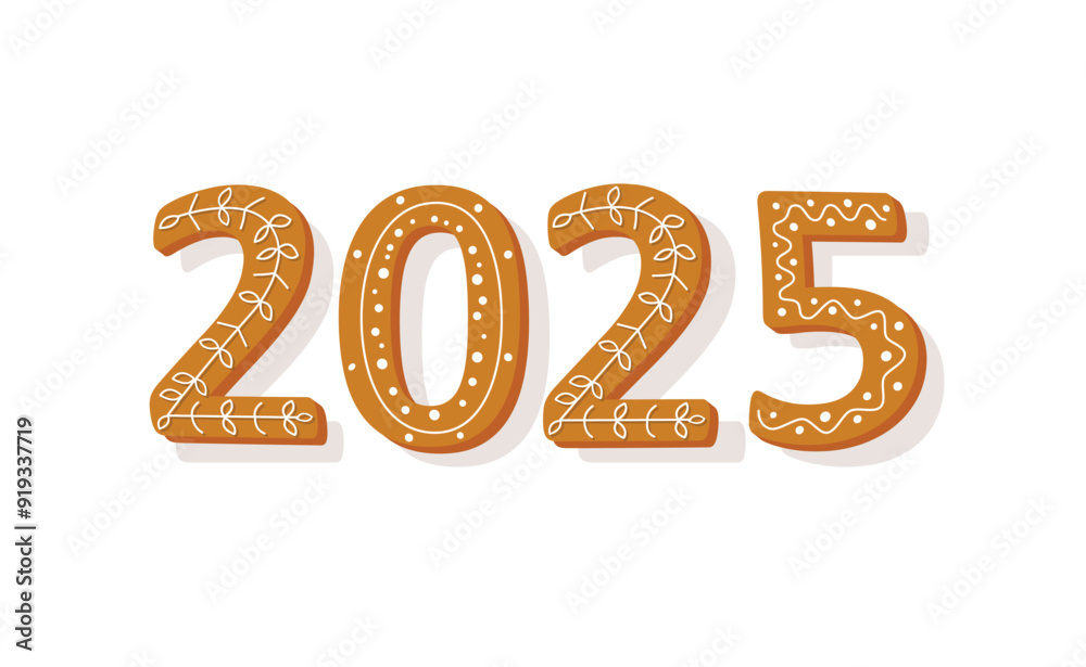 2025 year numbers made of gingerbread cookie, vector. 2025 year numbers made of gingerbread cookie, vector.