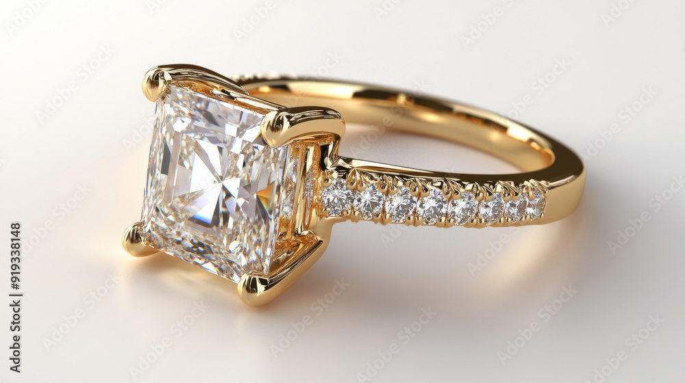 Elegant .Square-cut diamond gold engagement ring with modern, luxurious design