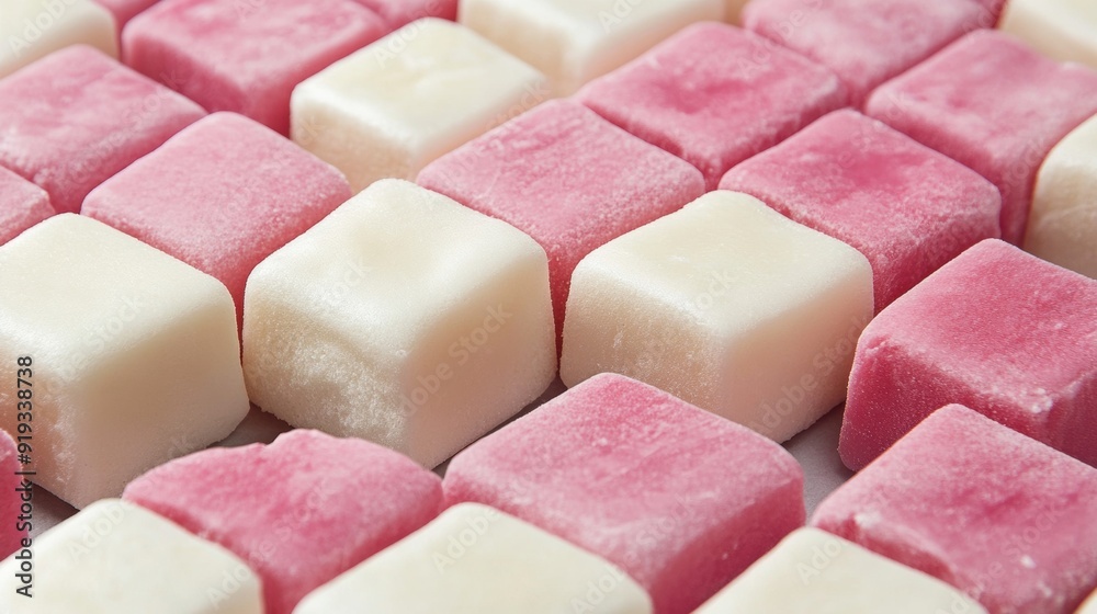 Closeup of pink white assorted sugar cubes Closeup of pink white assorted sugar cubes