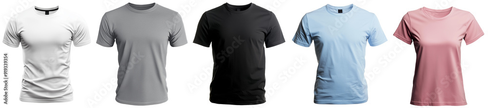 Collection of Crew Neck T-Shirts in Various Colors Isolated on Transparent Background Collection of Crew Neck T-Shirts in Various Colors Isolated on Transparent Background