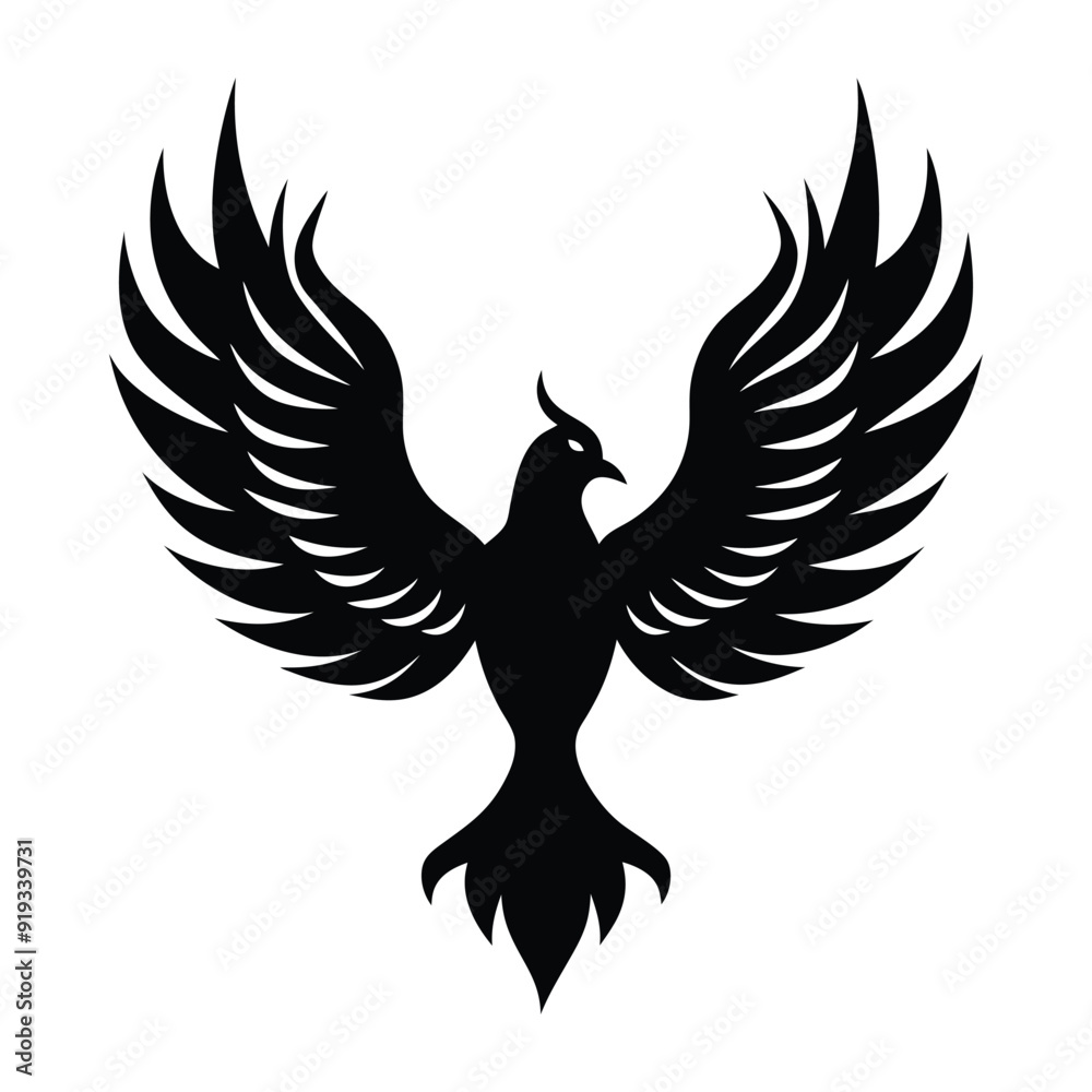 Obraz premium silhouette phoenix, eagle with fire wings 