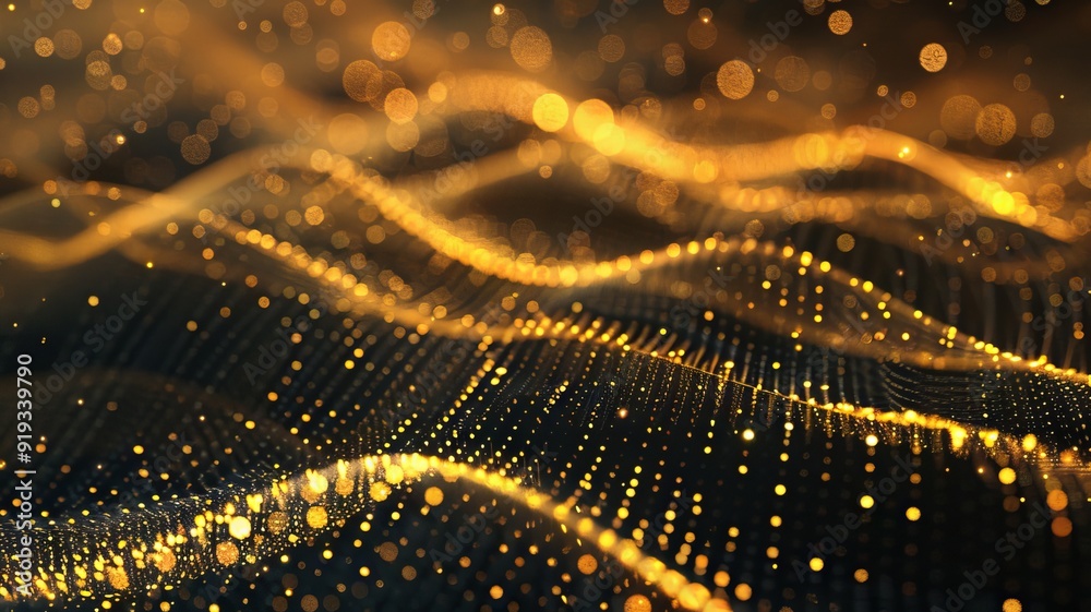Abstract technology particles in the golden range mesh background Abstract technology particles in the golden range mesh background