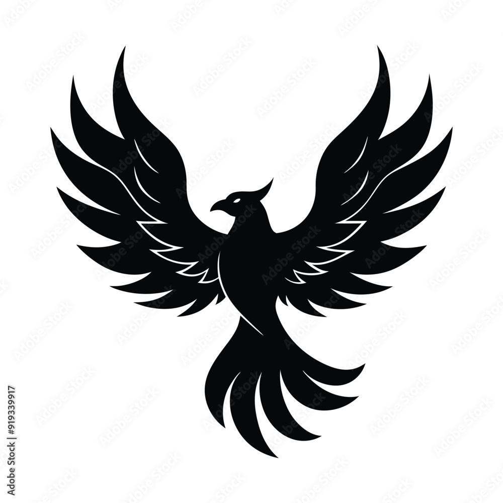 Fototapeta premium silhouette phoenix, eagle with fire wings 
