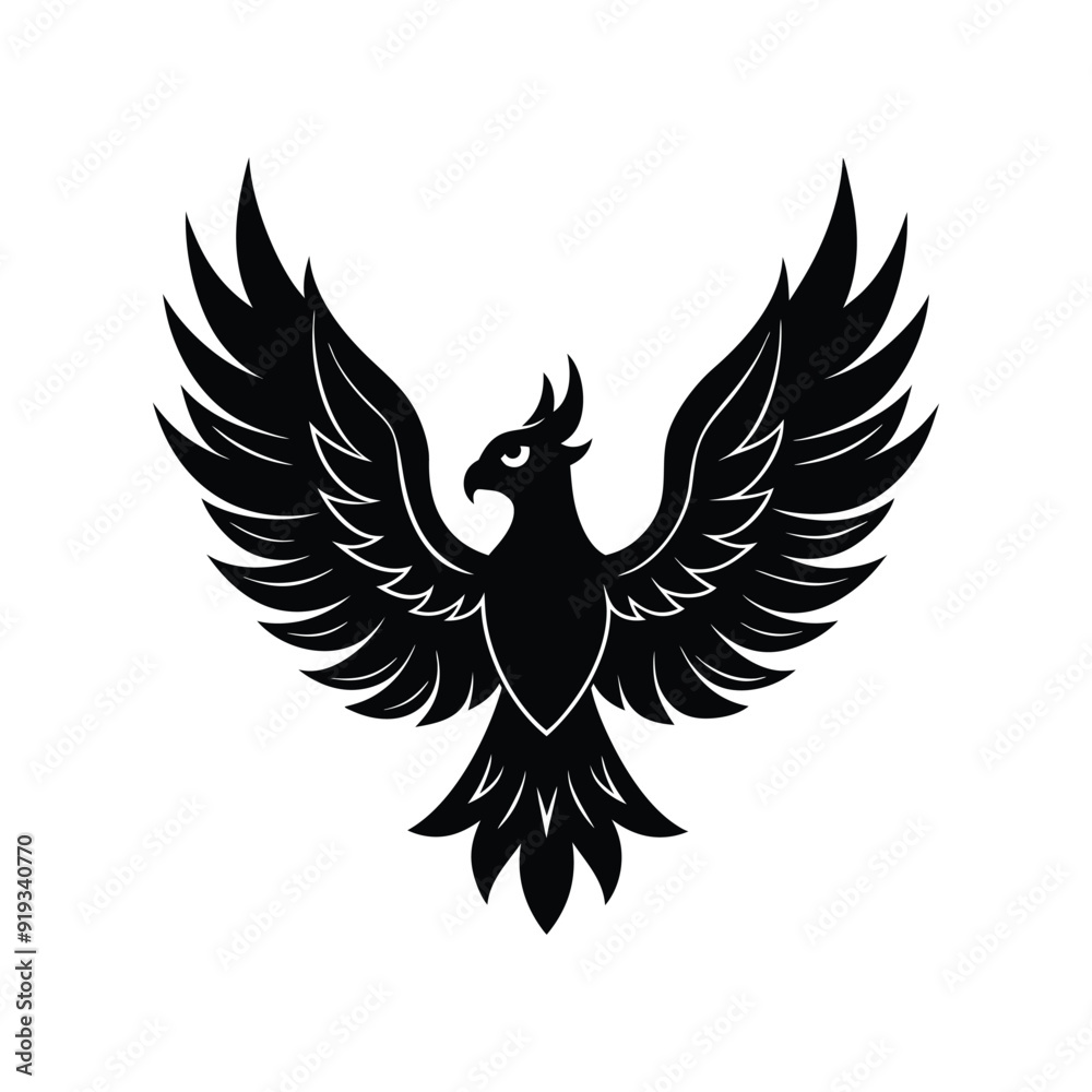 Obraz premium silhouette phoenix, eagle with fire wings 