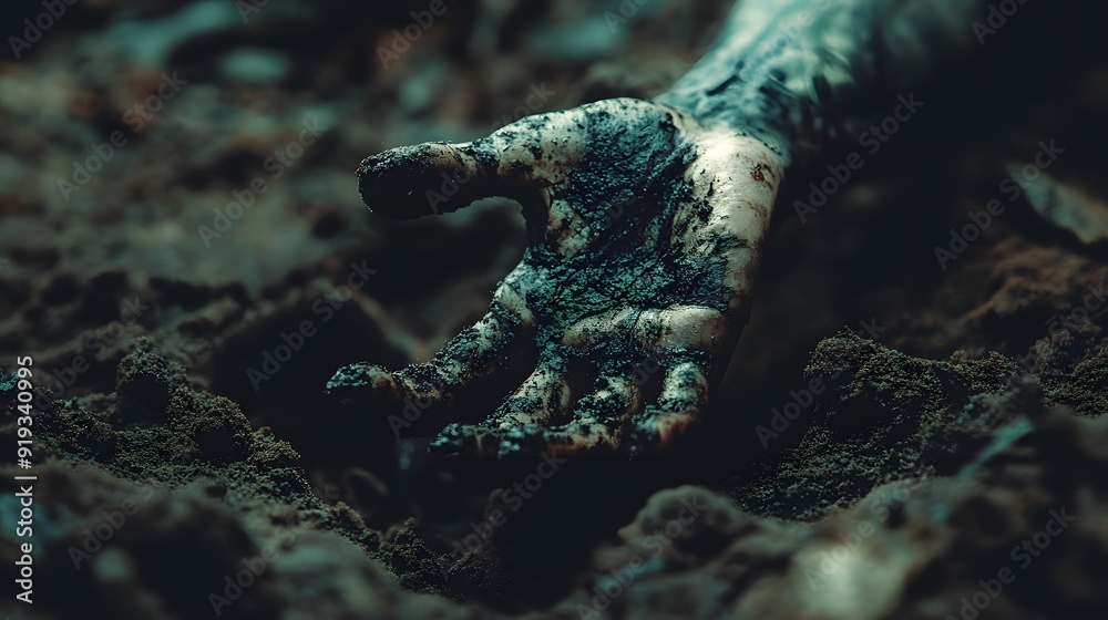 a hand of the dead coming out from dirt, creepy, horror, dark fantasy style, halloween background, detailed a hand of the dead coming out from dirt, creepy, horror, dark fantasy style, halloween background, detailed