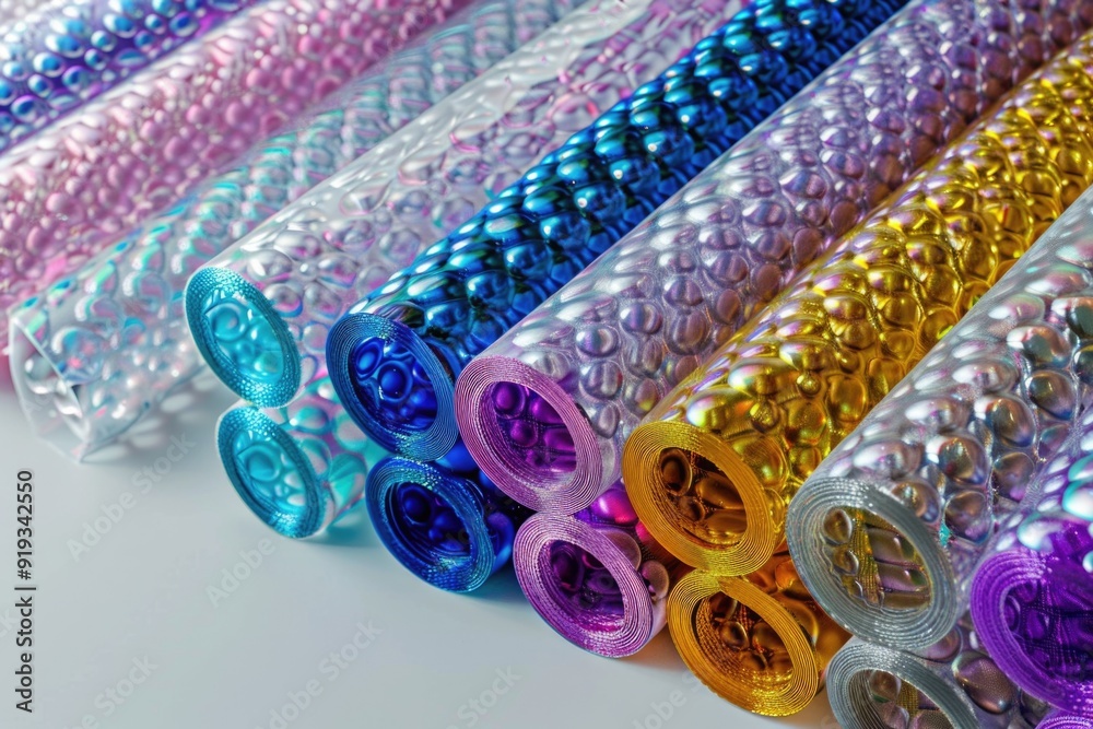 A close-up shot of variously colored paper rolls, great for background or decorative use A close-up shot of variously colored paper rolls, great for background or decorative use