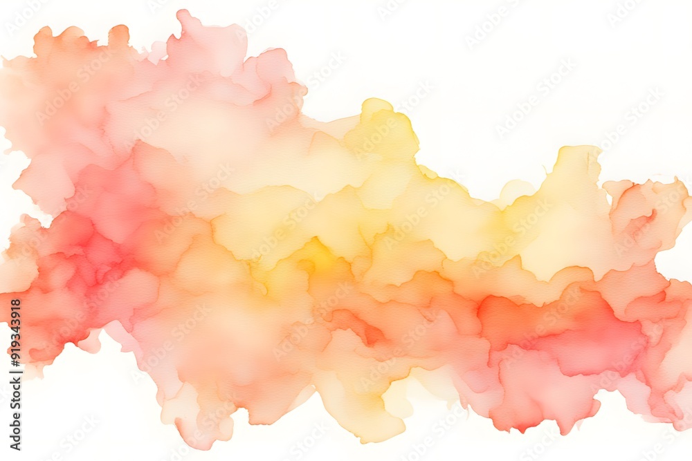 Obraz premium A blend from light coral to pale yellow watercolor on white background, Ai Generated