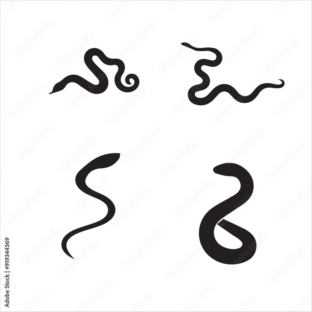 silhouette of clean vector of snake isolated on white background silhouette of clean vector of snake isolated on white background