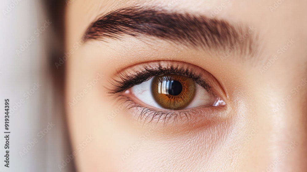 Fototapeta premium Close-up of beautiful brown eye with detailed iris texture