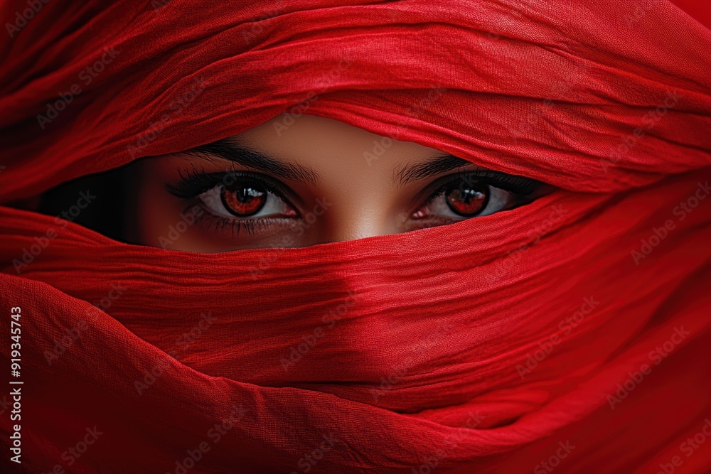mysterious gaze vibrant red veil mysterious gaze vibrant red veil