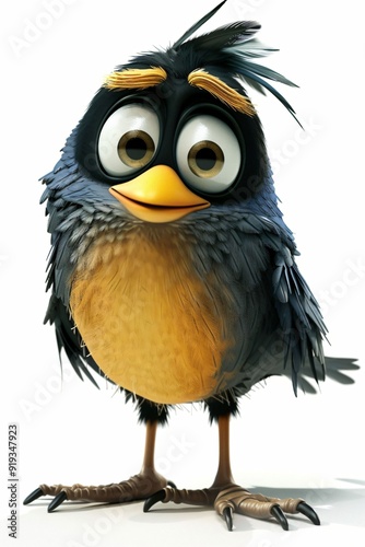 dessin de petit oiseau cartoon mignon et rigolo, dessin coloré sur fond blanc, ia générative